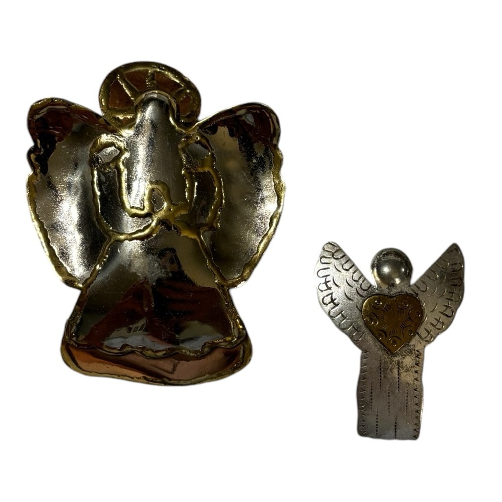 Silver Brass Tone Angel Broach Pendant Lot 2 Piece